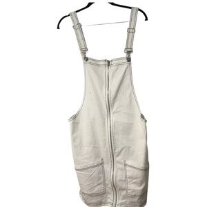 White Overall Pinafore Dress | Adjustable Straps | Denim Pinafore Jumper Dress